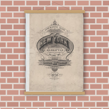 Old map wall art mockup — magnetic wood frame on brick wall — Sanborn Fire Insurance Map from New York, Bronx, Manhattan, New York (1920), Sheet #0001