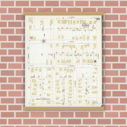 Old map wall art mockup — magnetic wood frame on brick wall — Sanborn Fire Insurance Map from Sherman, Grayson County, Texas (1908), Sheet #0033