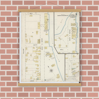 Old map wall art mockup — magnetic wood frame on brick wall — Sanborn Fire Insurance Map from Huron, Erie County, Ohio (1888), Sheet #0002
