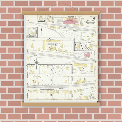 Old map wall art mockup — magnetic wood frame on brick wall — Sanborn Fire Insurance Map from New Lexington, Perry County, Ohio (1916), Sheet #0006