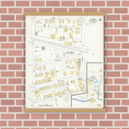 Old map wall art mockup — magnetic wood frame on brick wall — Sanborn Fire Insurance Map from Pitman, Gloucester County, New Jersey (1908), Sheet #0006