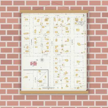 Old map wall art mockup — magnetic wood frame on brick wall — Sanborn Fire Insurance Map from Girard, Macoupin County, Illinois (1906), Sheet #0005