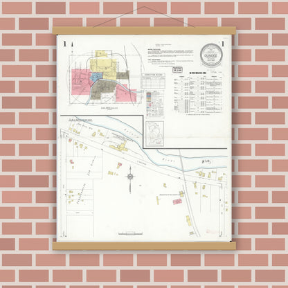 Old map wall art mockup — magnetic wood frame on brick wall — Sanborn Fire Insurance Map from Dundee, Monroe County, Michigan (1938) - Complete Map Set