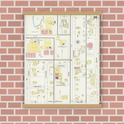 Old map wall art mockup — magnetic wood frame on brick wall — Sanborn Fire Insurance Map from Paris, Lamar County, Texas (1902), Sheet #0022