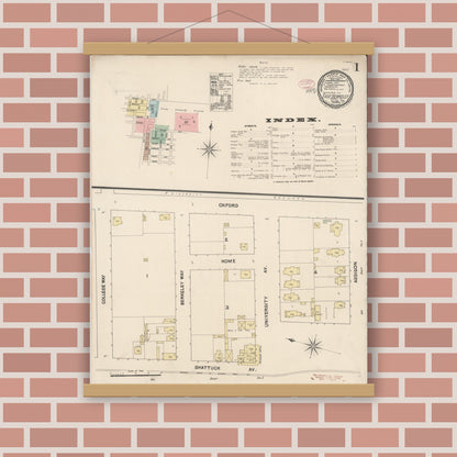 Old map wall art mockup — magnetic wood frame on brick wall — Sanborn Fire Insurance Map from East Berkeley, Alameda County, California (1890) - Complete Map Set