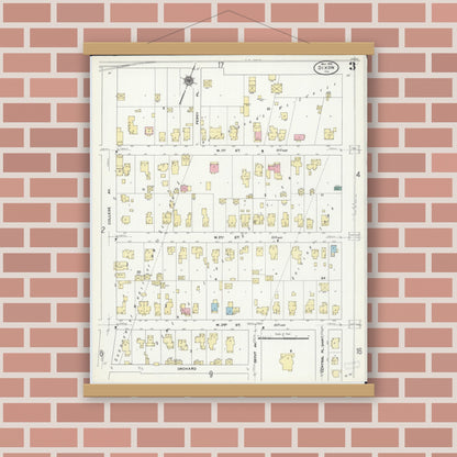 Old map wall art mockup — magnetic wood frame on brick wall — Sanborn Fire Insurance Map from Dixon, Lee County, Illinois (1910), Sheet #0003