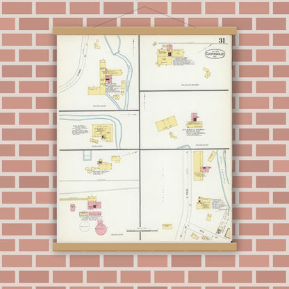Old map wall art mockup — magnetic wood frame on brick wall — Sanborn Fire Insurance Map from Gloversville, Fulton County, New York (1902), Sheet #0031
