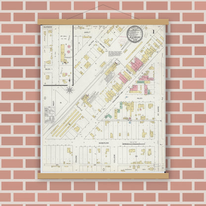 Old map wall art mockup — magnetic wood frame on brick wall — Sanborn Fire Insurance Map from Blue Mound, Macon County, Illinois (1899) - Complete Map Set