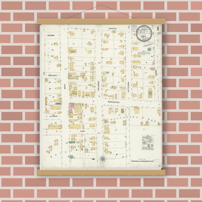 Old map wall art mockup — magnetic wood frame on brick wall — Sanborn Fire Insurance Map from Cable, Mercer County, Illinois (1901) - Complete Map Set