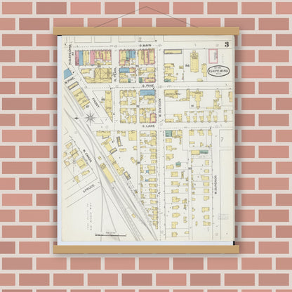 Old map wall art mockup — magnetic wood frame on brick wall — Sanborn Fire Insurance Map from Ishpeming, Marquette County, Michigan (1892), Sheet #0003