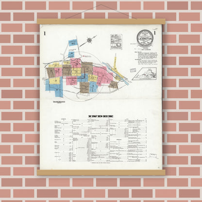 Old map wall art mockup — magnetic wood frame on brick wall — Sanborn Fire Insurance Map from Lexington, Independent Cities, Virginia (1926) - Complete Map Set