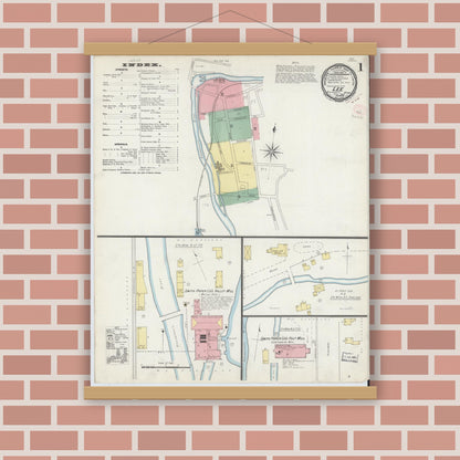 Old map wall art mockup — magnetic wood frame on brick wall — Sanborn Fire Insurance Map from Lee, Berkshire County, Massachusetts (1895) - Complete Map Set