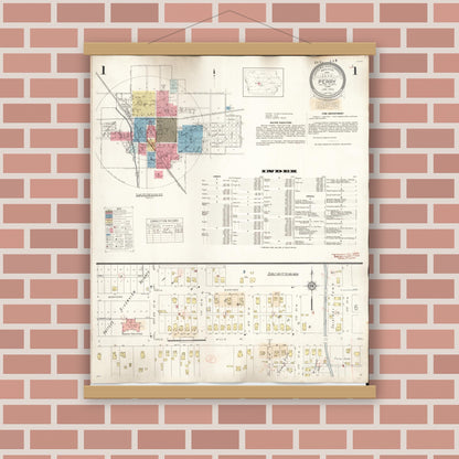 Old map wall art mockup — magnetic wood frame on brick wall — Sanborn Fire Insurance Map from Perry, Dallas County, Iowa (1947) â€” Complete Set