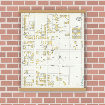 Old map wall art mockup — magnetic wood frame on brick wall — Sanborn Fire Insurance Map from Key West, Monroe County, Florida (1899), Sheet #0021