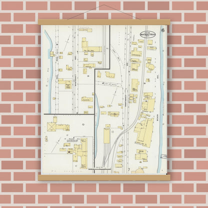 Old map wall art mockup — magnetic wood frame on brick wall — Sanborn Fire Insurance Map from Nantasket Beach, Plymouth County, Massachusetts (1898), Sheet #0006