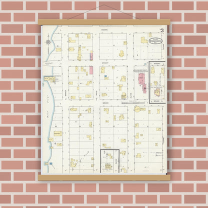Old map wall art mockup — magnetic wood frame on brick wall — Sanborn Fire Insurance Map from Winneconne, Winnebago County, Wisconsin (1913), Sheet #0003
