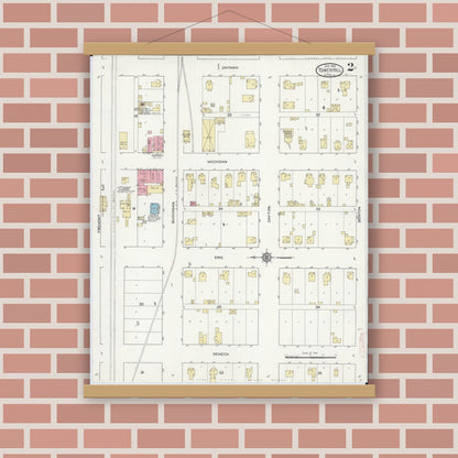Old map wall art mockup — magnetic wood frame on brick wall — Sanborn Fire Insurance Map from Tower Hill, Shelby County, Illinois (1914), Sheet #0002