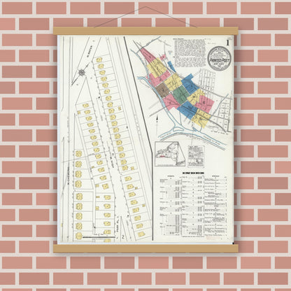 Old map wall art mockup — magnetic wood frame on brick wall — Sanborn Fire Insurance Map from Painted Post, Steuben County, New York (1921) - Complete Map Set