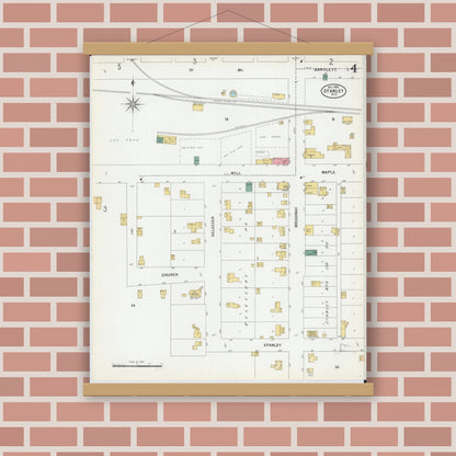 Old map wall art mockup — magnetic wood frame on brick wall — Sanborn Fire Insurance Map from Stanley, Chippewa County, Wisconsin (1900), Sheet #0004