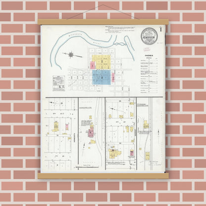 Old map wall art mockup — magnetic wood frame on brick wall — Sanborn Fire Insurance Map from Henderson, Sibley County, Minnesota (1910) - Complete Map Set
