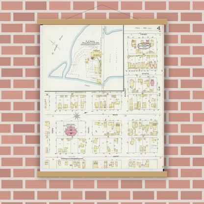 Old map wall art mockup — magnetic wood frame on brick wall — Sanborn Fire Insurance Map from Saint Joseph, Berrien County, Michigan (1896), Sheet #0004