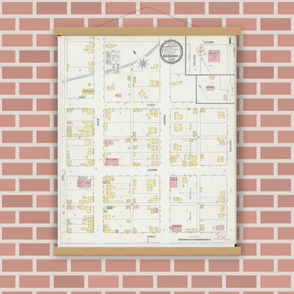 Old map wall art mockup — magnetic wood frame on brick wall — Sanborn Fire Insurance Map from New Vienna, Clinton County, Ohio (1895), Sheet #0001