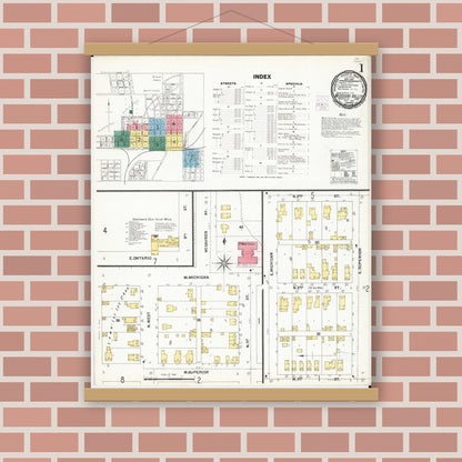 Old map wall art mockup — magnetic wood frame on brick wall — Sanborn Fire Insurance Map from Missouri Valley, Harrison County, Iowa (1901), Sheet #0001