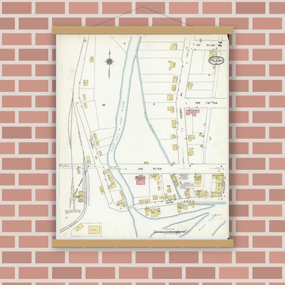 Old map wall art mockup — magnetic wood frame on brick wall — Sanborn Fire Insurance Map from Pulaski, Pulaski County, Virginia (1920), Sheet #0002