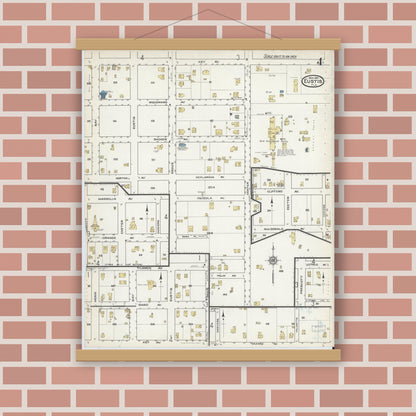 Old map wall art mockup — magnetic wood frame on brick wall — Sanborn Fire Insurance Map from Eustis, Lake County, Florida (1917), Sheet #0004