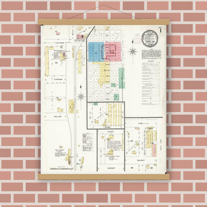 Old map wall art mockup — magnetic wood frame on brick wall — Sanborn Fire Insurance Map from Harlan, Shelby County, Iowa (1899) â€” Complete Set