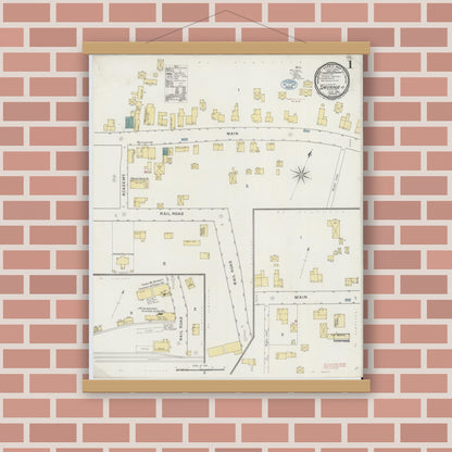 Old map wall art mockup — magnetic wood frame on brick wall — Sanborn Fire Insurance Map from Smyrna, Chenango County, New York (1894) - Complete Map Set