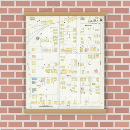 Old map wall art mockup — magnetic wood frame on brick wall — Sanborn Fire Insurance Map from Millville, Cumberland County, New Jersey (1903), Sheet #0002