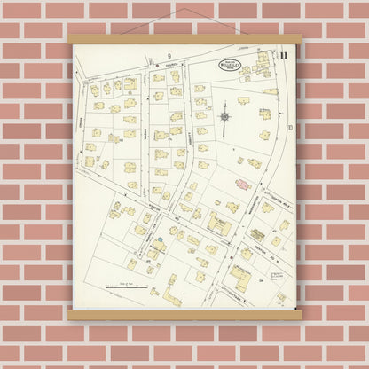 Old map wall art mockup — magnetic wood frame on brick wall — Sanborn Fire Insurance Map from Wellesley, Norfolk County, Massachusetts (1912), Sheet #0011