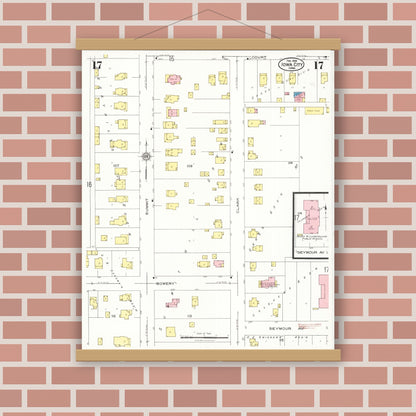 Old map wall art mockup — magnetic wood frame on brick wall — Sanborn Fire Insurance Map from Iowa City, Johnson County, Iowa (1926), Sheet #0017