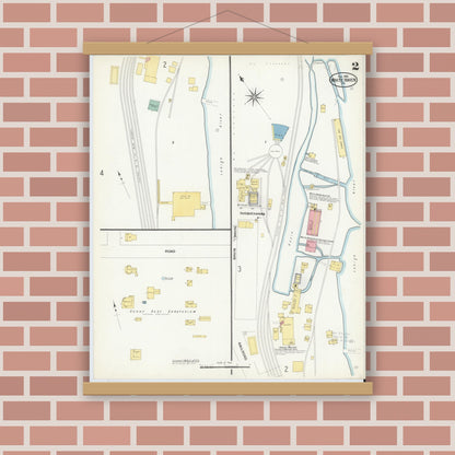 Old map wall art mockup — magnetic wood frame on brick wall — Sanborn Fire Insurance Map from White Haven, Luzerne County, Pennsylvania (1908), Sheet #0002