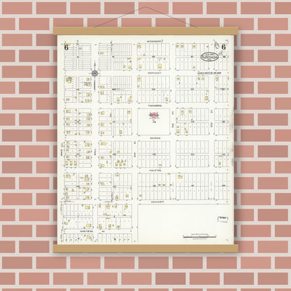 Old map wall art mockup — magnetic wood frame on brick wall — Sanborn Fire Insurance Map from Floydada, Floyd County, Texas (1925), Sheet #0006