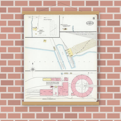 Old map wall art mockup — magnetic wood frame on brick wall — Sanborn Fire Insurance Map from Two Harbors, Lake County, Minnesota (1901), Sheet #0008