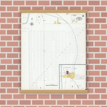 Old map wall art mockup — magnetic wood frame on brick wall — Sanborn Fire Insurance Map from Tomah, Monroe County, Wisconsin (1904), Sheet #0006