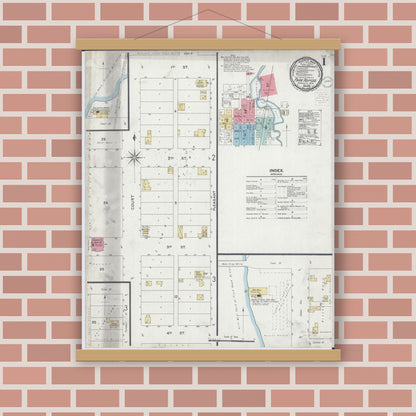 Old map wall art mockup — magnetic wood frame on brick wall — Sanborn Fire Insurance Map from Park Rapids, Hubbard County, Minnesota (1900) - Complete Map Set