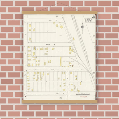 Old map wall art mockup — magnetic wood frame on brick wall — Sanborn Fire Insurance Map from El Centro, Imperial County, California (1922), Sheet #0022