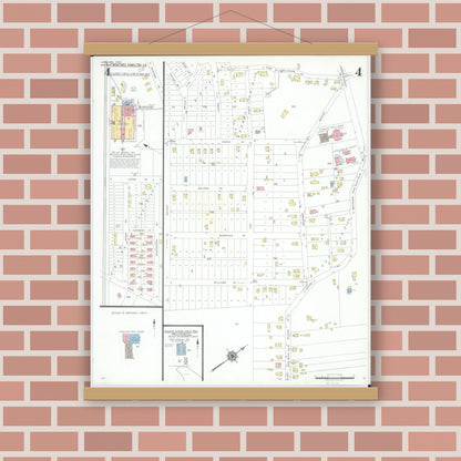 Old map wall art mockup — magnetic wood frame on brick wall — Sanborn Fire Insurance Map from Loveland, Clermont, Hamilton, And Warren County, Ohio (1946), Sheet #0004