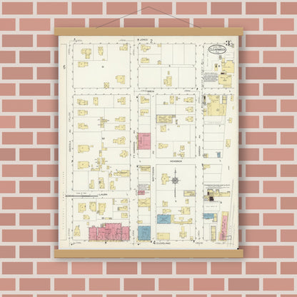 Old map wall art mockup — magnetic wood frame on brick wall — Sanborn Fire Insurance Map from Clearwater, Pinellas County, Florida (1913), Sheet #0003