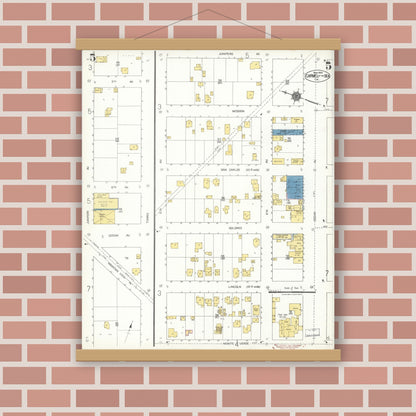Old map wall art mockup — magnetic wood frame on brick wall — Sanborn Fire Insurance Map from Carmel By The Sea, Monterey County, California (1924), Sheet #0005