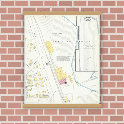 Old map wall art mockup — magnetic wood frame on brick wall — Sanborn Fire Insurance Map from Phillips, Price County, Wisconsin (1909), Sheet #0005