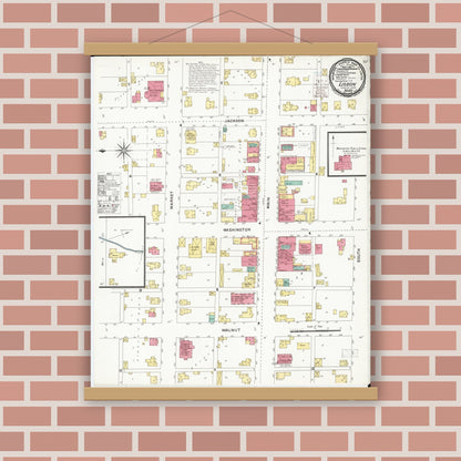 Old map wall art mockup — magnetic wood frame on brick wall — Sanborn Fire Insurance Map from Lisbon, Linn County, Iowa (1900), Sheet #0001