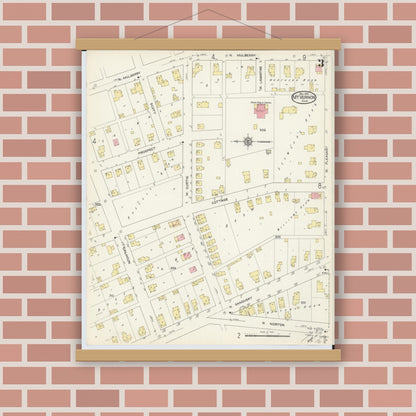Old map wall art mockup — magnetic wood frame on brick wall — Sanborn Fire Insurance Map from Mount Vernon, Knox County, Ohio (1913), Sheet #0003