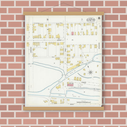 Old map wall art mockup — magnetic wood frame on brick wall — Sanborn Fire Insurance Map from Middletown, Dauphin County, Pennsylvania (1902), Sheet #0008