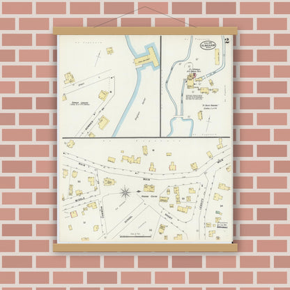 Old map wall art mockup — magnetic wood frame on brick wall — Sanborn Fire Insurance Map from Hingham, Plymouth County, Massachusetts (1898), Sheet #0002