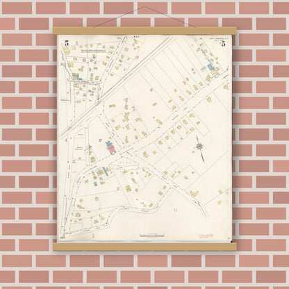 Old map wall art mockup — magnetic wood frame on brick wall — Sanborn Fire Insurance Map from Easthampton, Suffolk County, New York (1943), Sheet #0005