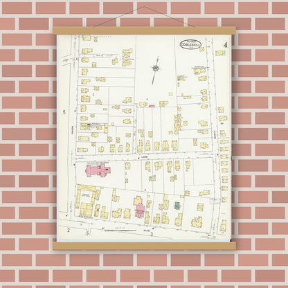 Old map wall art mockup — magnetic wood frame on brick wall — Sanborn Fire Insurance Map from Cobleskill, Schoharie County, New York (1909), Sheet #0004